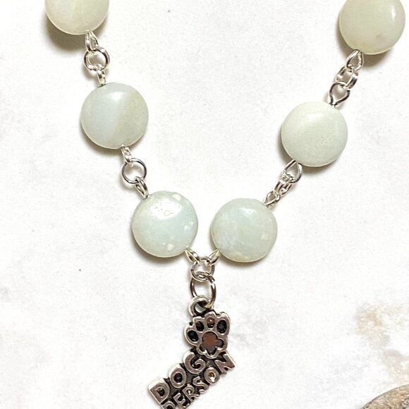 Genuine Pale Green Serpentine Necklace, Cute Dog Person Paw Print  + Gemstone - Picture 4 of 13